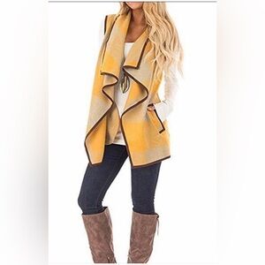 Women's Yellow and Gray Plaid Waterfall Sweater Vest